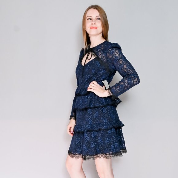 ML MONIQUE LHUILLIER Tie-Neck Lace Dress NWT - Picture 5 of 7